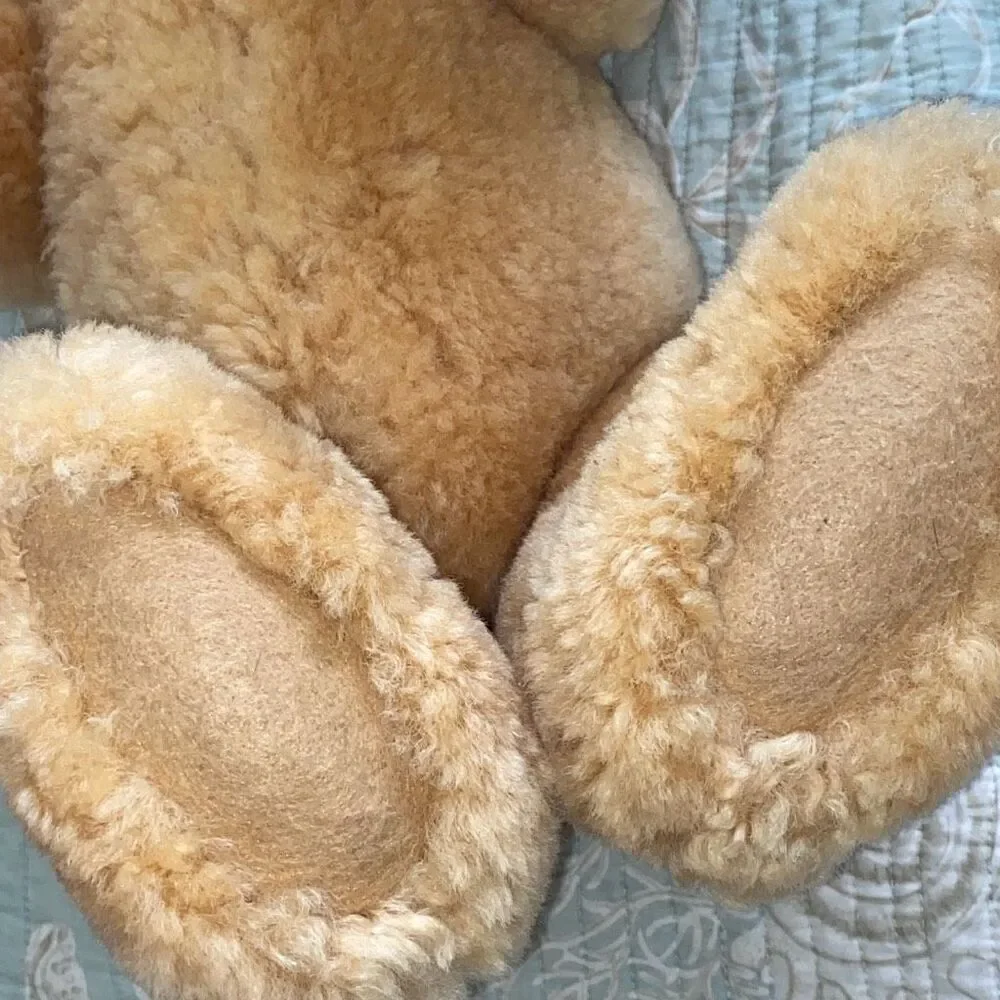VTG Large 19in Teddy Bear 5 Jointed Humped Back Swivel Soft Real Sheepskin Fur